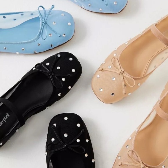 Free People Jeffrey Campbell Shine For You Ballet Flats Mesh Stone Beige - Picture 6 of 10